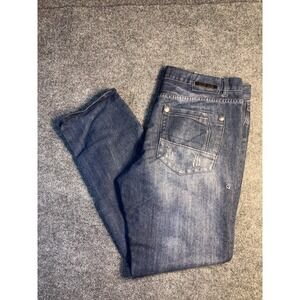 Blue Rag Jeans Mens 38/32 Blue Denim Mid Rise Straight Double Stitch Distressed